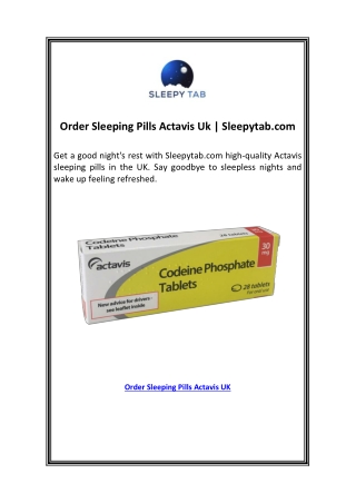 Order Sleeping Pills Actavis Uk | Sleepytab.com