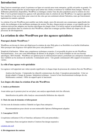 La création de sites WordPress par des agences spécialisées