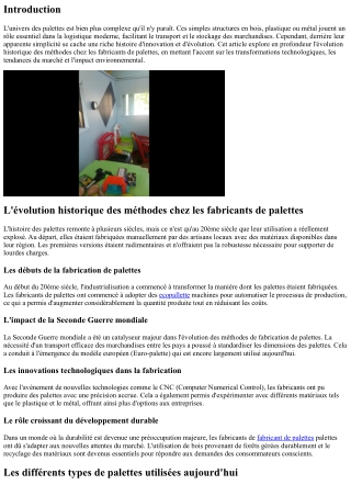 “L'évolution historique des méthodes chez les fabricants de palettes.”