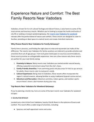 Experience Nature and Comfort_ The Best Family Resorts Near Vadodara