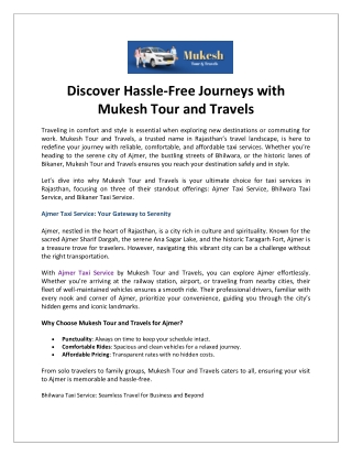 Discover Hassle-Free Journeys with Mukesh Tour and Travels
