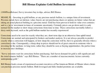 bill hionas explains gold bullion investment