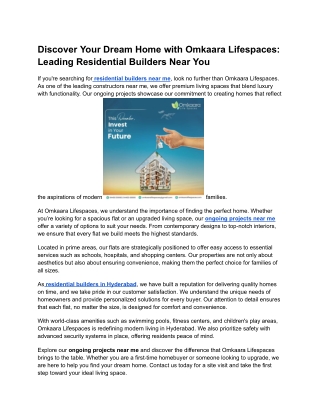 Discover Your Dream Home with Omkaara Lifespaces_ Leading Residential Builders Near You