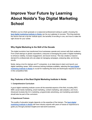 Improve Your Future by Learning About Noida's Top Digital Marketing School