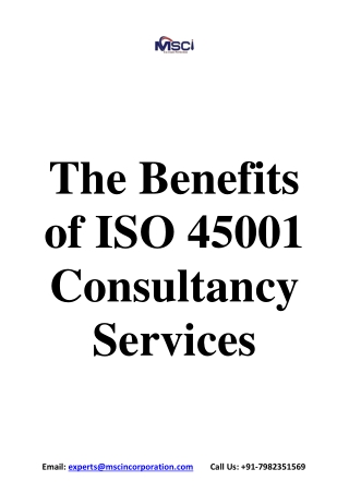 The Benefits of ISO 45001 Consultancy Services