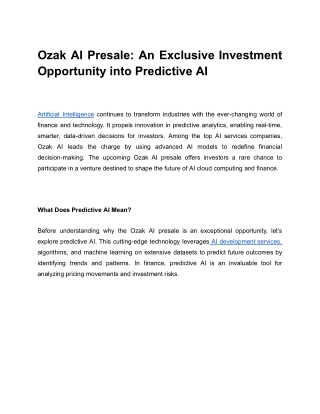 Ozak AI Presale_ An Exclusive Investment Opportunity into Predictive AI