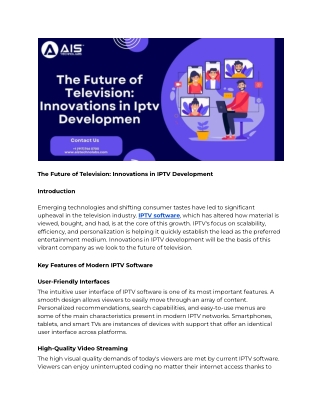 The Future of Television: Innovations in IPTV Development