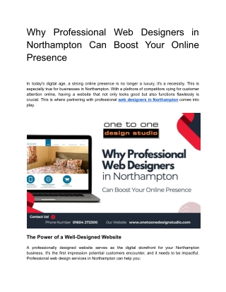 Why Professional Web Designers in Northampton Can Boost Your Online Presence