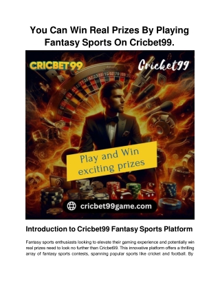You Can Win Real Prizes By Playing Fantasy Sports On Cricbet99