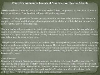 corcentric announces launch of new price verification modul