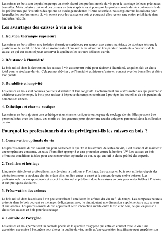 Pourquoi les professionnels du vin préfèrent les caisses en bois pour le stockag