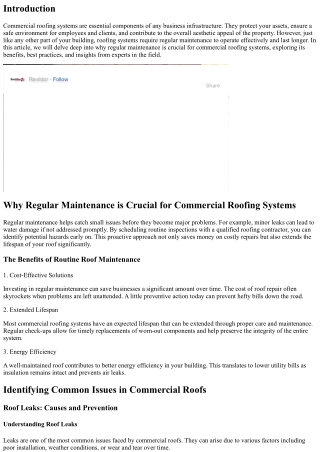“Why Regular Maintenance is Crucial for Commercial Roofing Systems”