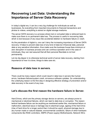 Recovering Lost Data Understanding the Importance of Server Data Recovery