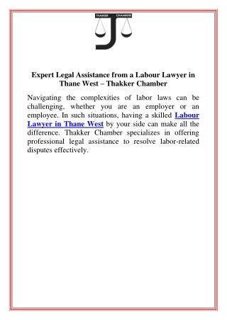 Expert Legal Assistance from a Labour Lawyer in Thane West Thakker Chamber