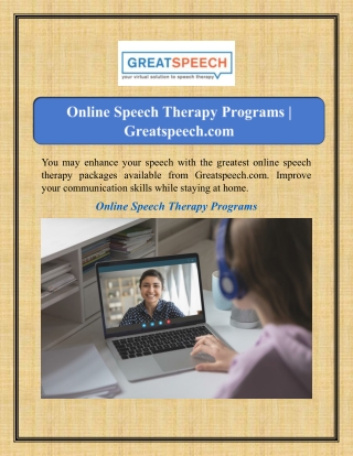 Online Speech Therapy Programs | Greatspeech.com