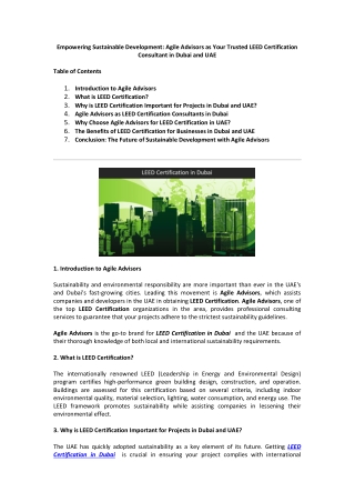 Agile Advisors as Your Trusted LEED Certification Consultant in Dubai and UAE
