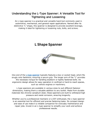 Understanding the L-Type Spanner: A Versatile Tool for Tightening and Loosening