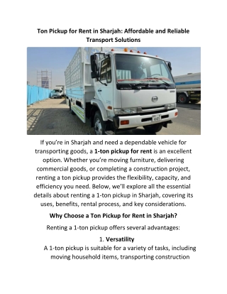 Ton Pickup for Rent in Sharjah: Affordable and Reliable Transport Solutions
