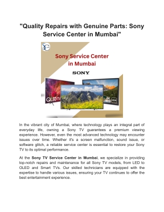 "Get Professional Sony Service Center in Mumbai – Call Us Today"