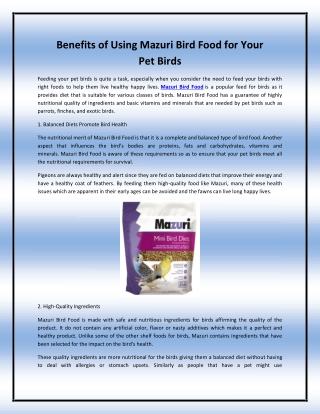 Benefits of Using Mazuri Bird Food for Your Pet Birds