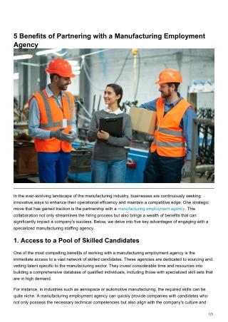 5 Benefits of Partnering with a Manufacturing Employment Agency