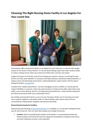 Choosing The Right Nursing Home Facility In Los Angeles For Your Loved One