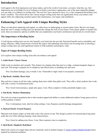 “Enhancing Curb Appeal with Unique Roofing Styles”