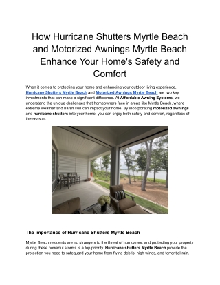 How Hurricane Shutters Myrtle Beach and Motorized Awnings Myrtle Beach Enhance Your Home's Safety and Comfort