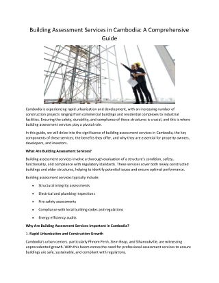 Building Assessment Services in Cambodia: A Comprehensive Guide