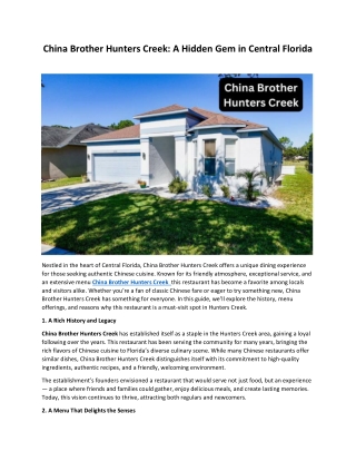 China Brother Hunters Creek: A Hidden Gem in Central Florida