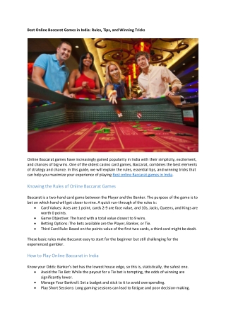 Best Online Baccarat Games in India Rules, Tips, and Winning Tricks