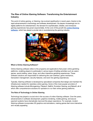 The Rise of Online iGaming Software: Transforming the Entertainment Industry