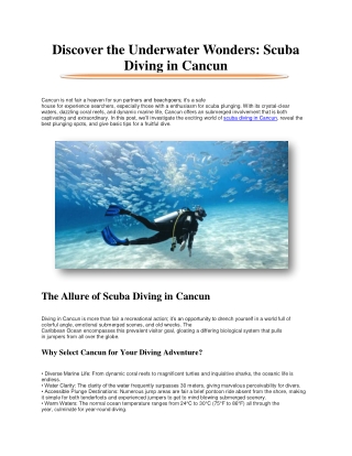 Discover the Underwater Wonders: Scuba Diving in Cancun