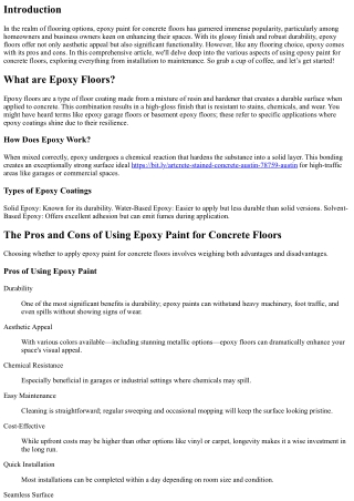 The Pros and Cons of Using Epoxy Paint for Concrete Floors