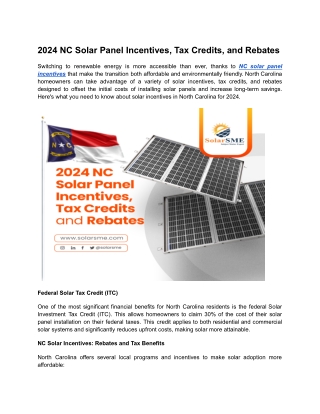 2024 NC Solar Panel Incentives,