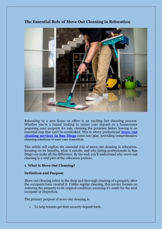 The Essential Role of Move Out Cleaning in Relocation