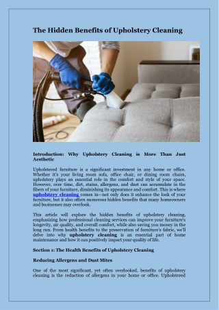 The Hidden Benefits of Upholstery Cleaning