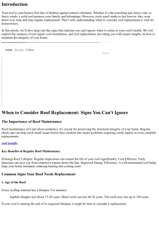 When to Consider Roof Replacement: Signs You Can't Ignore