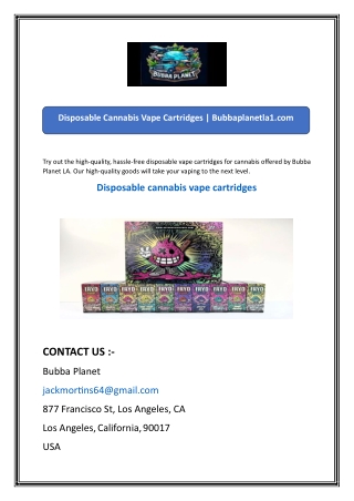 Disposable Cannabis Vape Cartridges  Bubbaplanetla1