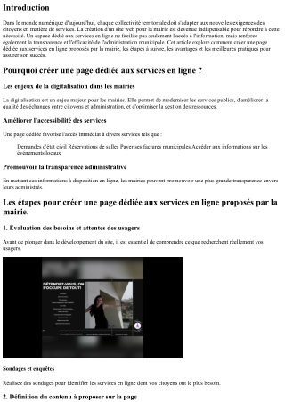 Créer une page dédiée aux services en ligne proposés par la mairie.