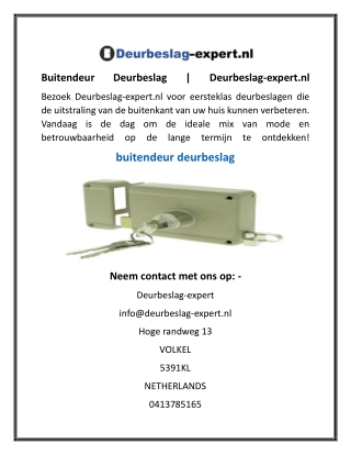 Buitendeur Deurbeslag  Deurbeslag-expert.nl