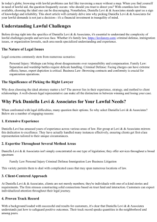 Why Pick Daniella Levi & Associates for Your Lawful Demands?