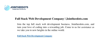 Full Stack Web Development Company | Jointheedots.com