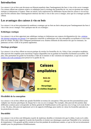 Les caisses à vin en bois dans l'aménagement des bars à vins et des caves à mang