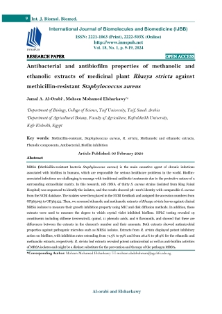 Antibacterial and antibiofilm properties of methanolic and ethanolic extracts