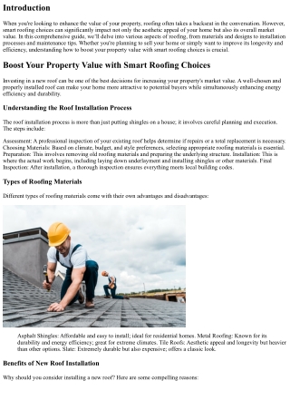 Boost Your Property Value with Smart Roofing Choices