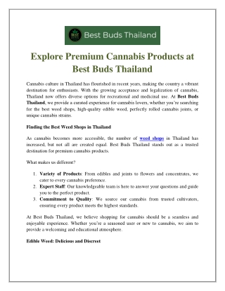 Explore Premium Cannabis Products at Best Buds Thailand