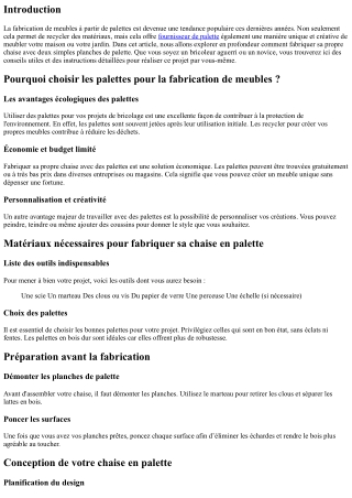 “Fabriquer sa propre chaise avec deux simples planches de palette.”