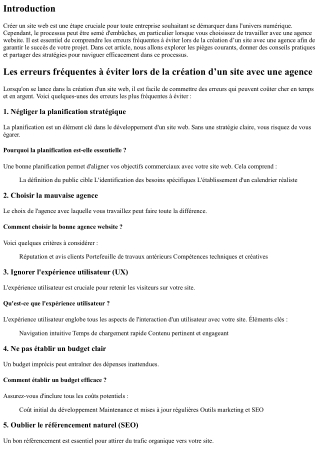 Les erreurs fréquentes à éviter lors de la création d’un site avec une agence
