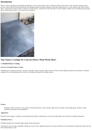 Top 5 Epoxy Coatings for Concrete Floors: What Works Best?